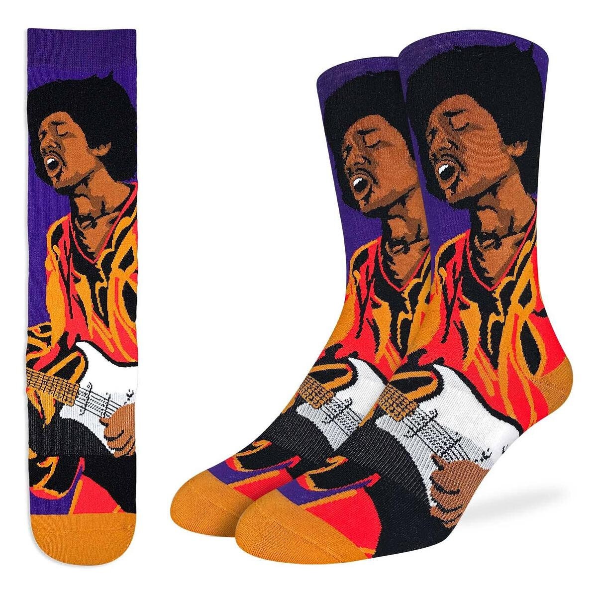 JIMI HENDRIX Rocking Out Crew Socks - Officially Licensed Rock Band Music Novelty Socks - Men's Adult 8-12 Unisex - For Craft Costume Supply