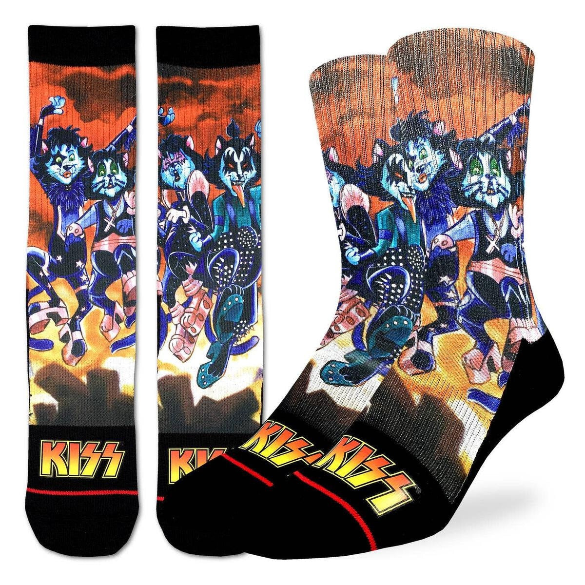 KISS Band Cartoon Crew Socks - Officially Licensed KISS Rock Band Music Novelty Socks - Men's Adult 8-12 Unisex - For Craft Costume Supply