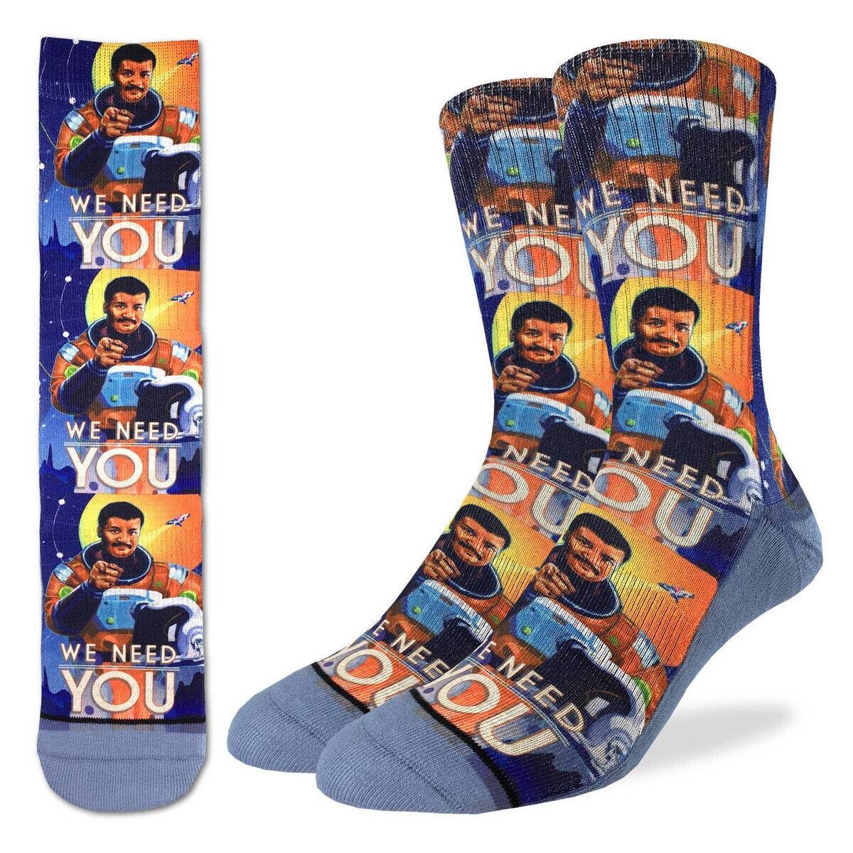 NEIL DEGRASSE TYSON Crew Socks - Iconic Astrophysicist Novelty Active Fit Socks - Men's Adult 8-12 Unisex - For Craft Costume Supply