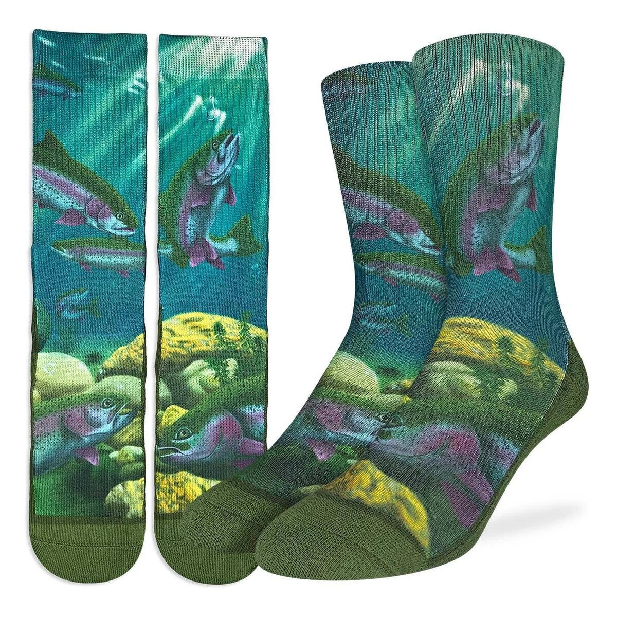 BROWN TROUT Crew Socks - Fish Aquarium Novelty Active Fit Socks - Men's Adult 8-12 Unisex - For Craft Costume Supply