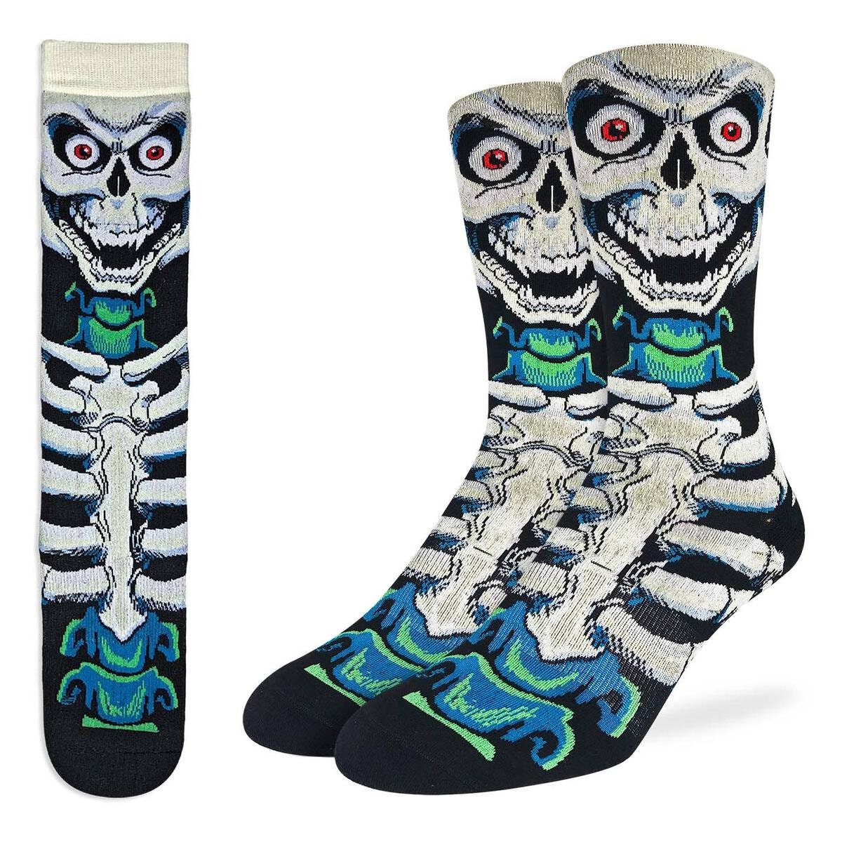 EVIL SKELETON Crew Socks - Skull Skeleton Bones Novelty Active Fit Socks - Men's Adult 8-12 Unisex - For Craft Costume Supply
