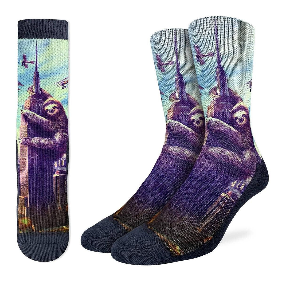 SLOTHZILLA Crew Socks - Giant Sloth Novelty Active Fit Socks - Men's Adult 8-12 Unisex - For Craft Costume Supply