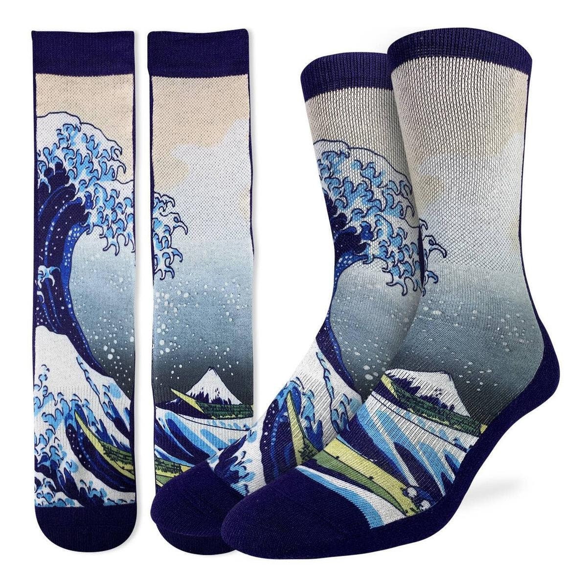GREAT WAVE off Kanagawa Crew Socks - Mount Fuji Fishermen Boats Novelty Active Fit Socks - Men's Adult 8-12 Unisex - Craft Costume Supply