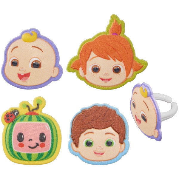 12 CoComelon Playtime! Cupcake Rings - JJ, TomTom, YoYo, Bella Cocomelon Cake Toppers for Birthday Party Decoration Craft Supply