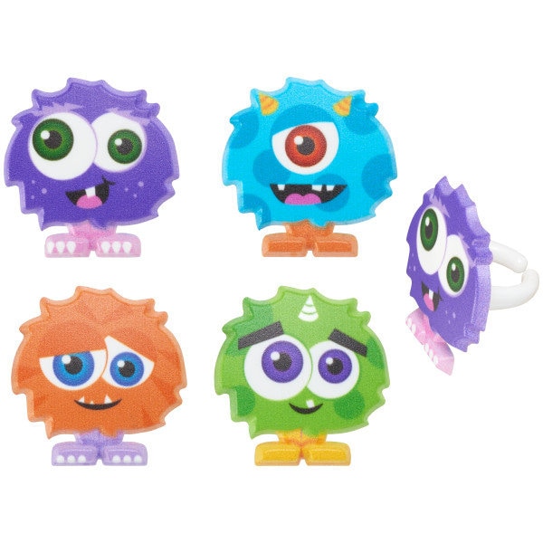 12 LITTLE MONSTER Cupcake Rings - Cupcake Topper Decorations Cake Toppers for Birthday Party Decoration Craft Supply