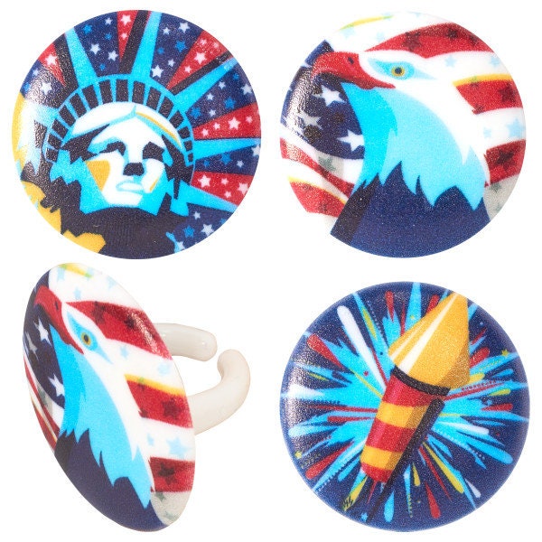 12 Celebrate Liberty Cupcake Rings - Independence Day July 4th Party Cake Toppers for Birthday Party Decoration Craft Supply