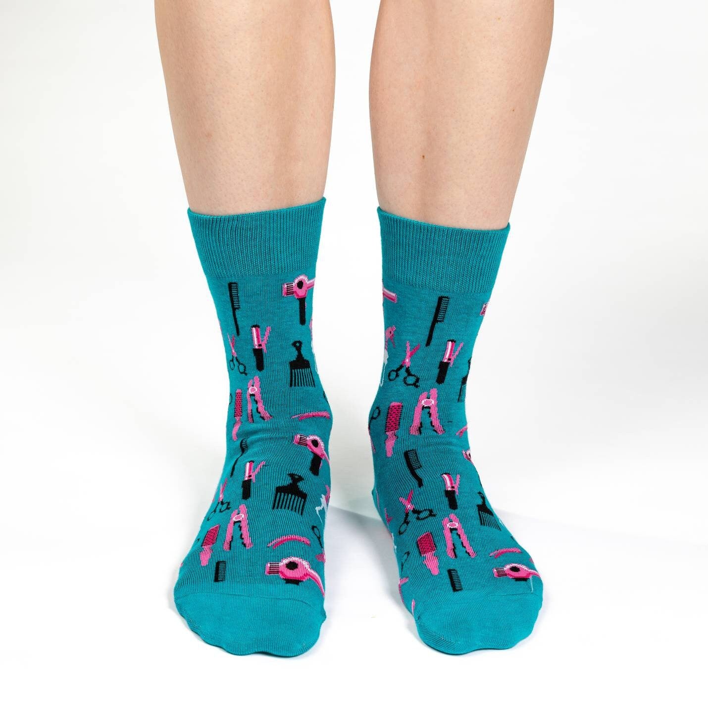HAIR SALON Crew Socks - Novelty Active Fit Socks - Women's Adult 5-9 Unisex - Hairdresser Salon Hair Cosmetology - For Craft Costume Supply