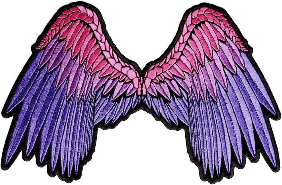 Small Beautiful Angel Wings Pink Biker Patch - Embroidered Iron on Patch - Motorcycle Biker Craft Supply