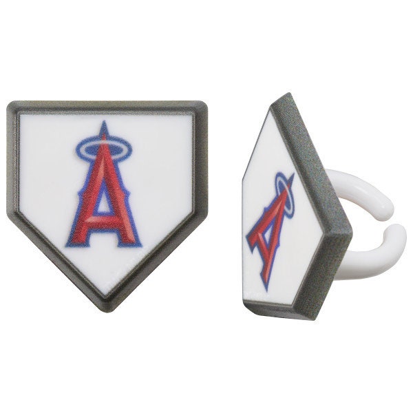 12 LOS ANGELES ANGELS Cupcake Rings - Mlb Los Angeles Angels Home Plate Cake Toppers for Birthday Party Decoration Craft Supply