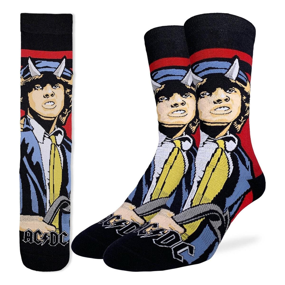 AC/DC Angus Young Devil Crew Socks - Officially Licensed Rock Band Music Novelty Socks - Men's Adult 8-12 Unisex - For Craft Costume Supply