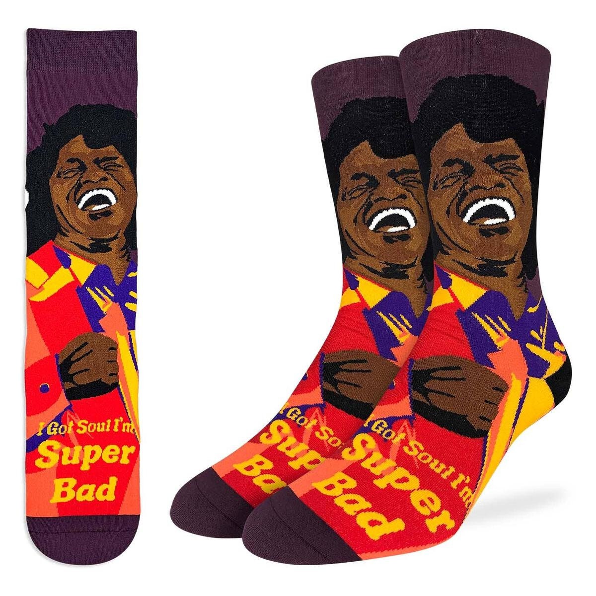 JAMES BROWN Super Bad Crew Socks - Officially Licensed R&B Soul Funk Music Novelty Socks - Men's Adult 8-12 Unisex - Craft Costume Supply