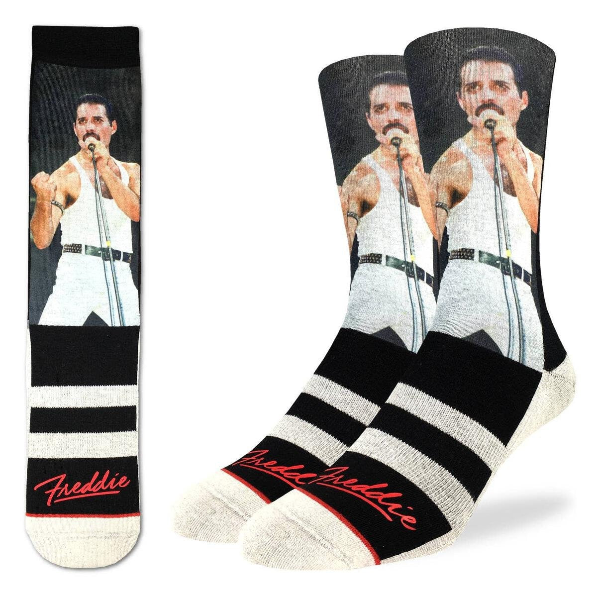 FREDDIE MERCURY Live Aid Crew Socks - Officially Licensed Queen Rock Band Music Novelty Socks - Men's Adult 8-12 Unisex - Costume Supply