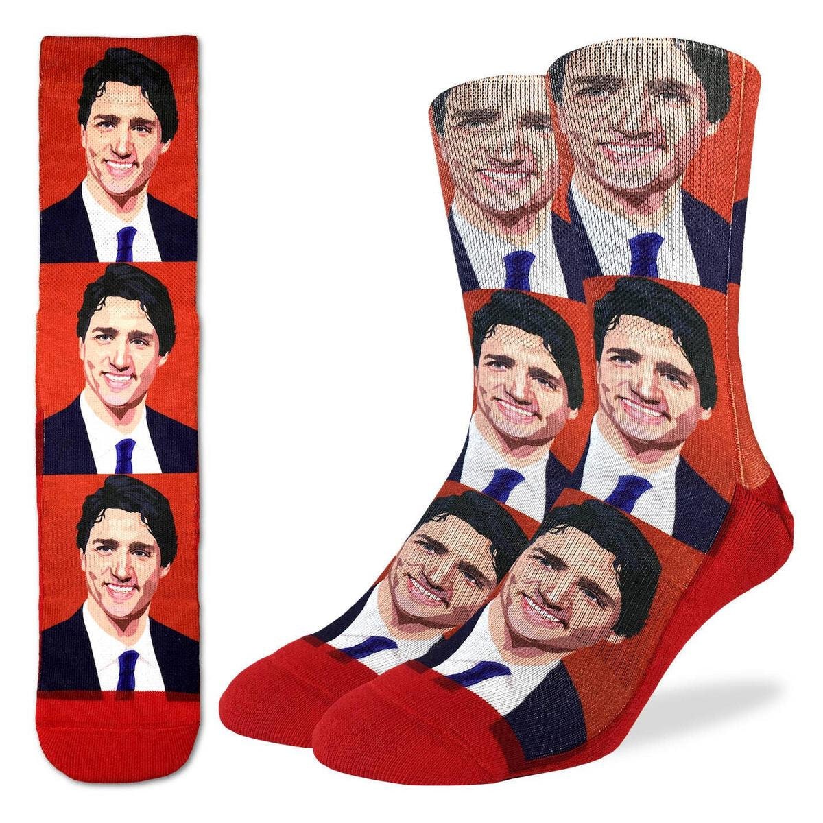 JUSTIN TRUDEAU Crew Socks - Canadian Prime Minister Novelty Active Fit Socks - Men's Adult 8-12 Unisex - For Craft Costume Supply