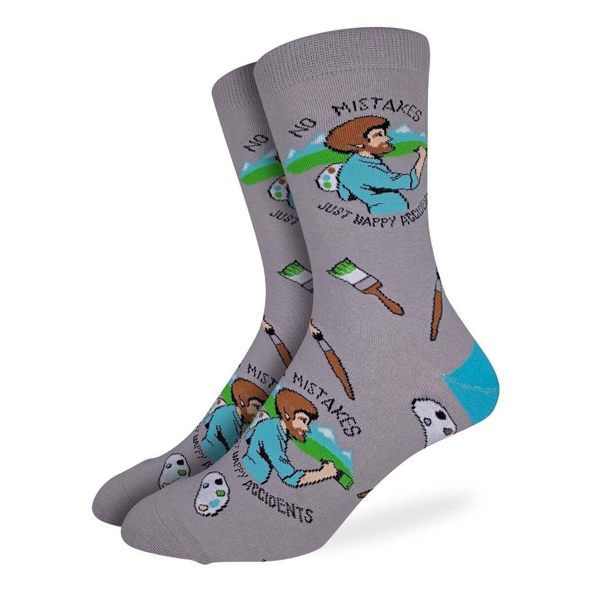 BOB ROSS Happy Accident Crew Socks - Novelty Active Fit Socks - Men's Adult 8-12 Unisex - For Craft Costume Supply
