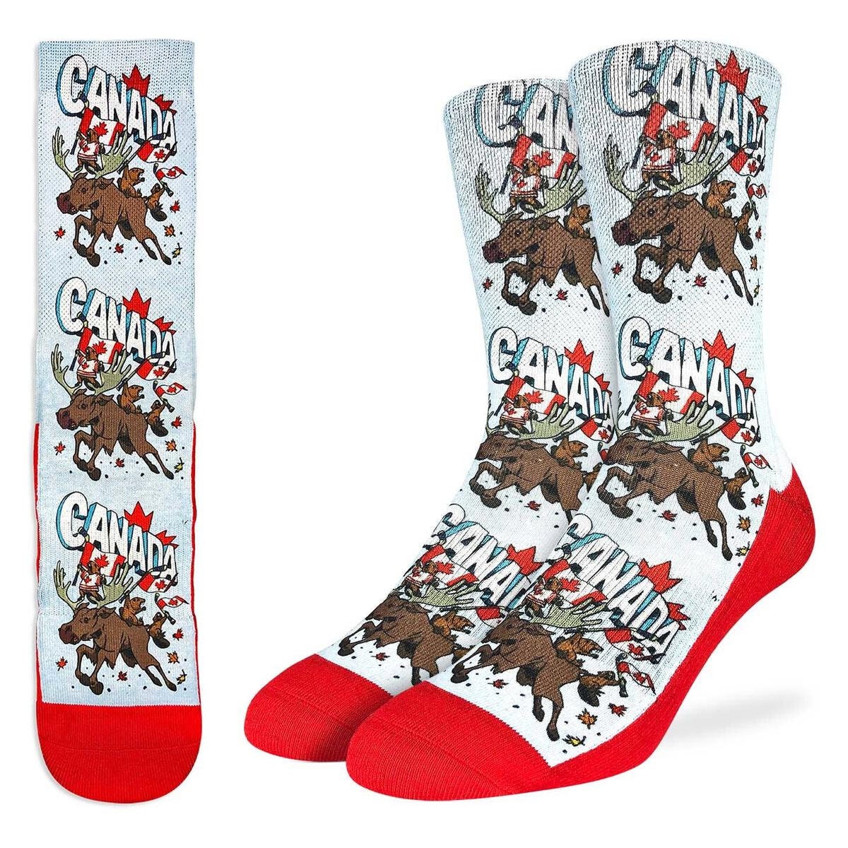 Majestic Canadian Moose & Beaver Crew Socks - Novelty Active Fit Socks - Men's Adult 8-12 Unisex - For Craft Costume Supply