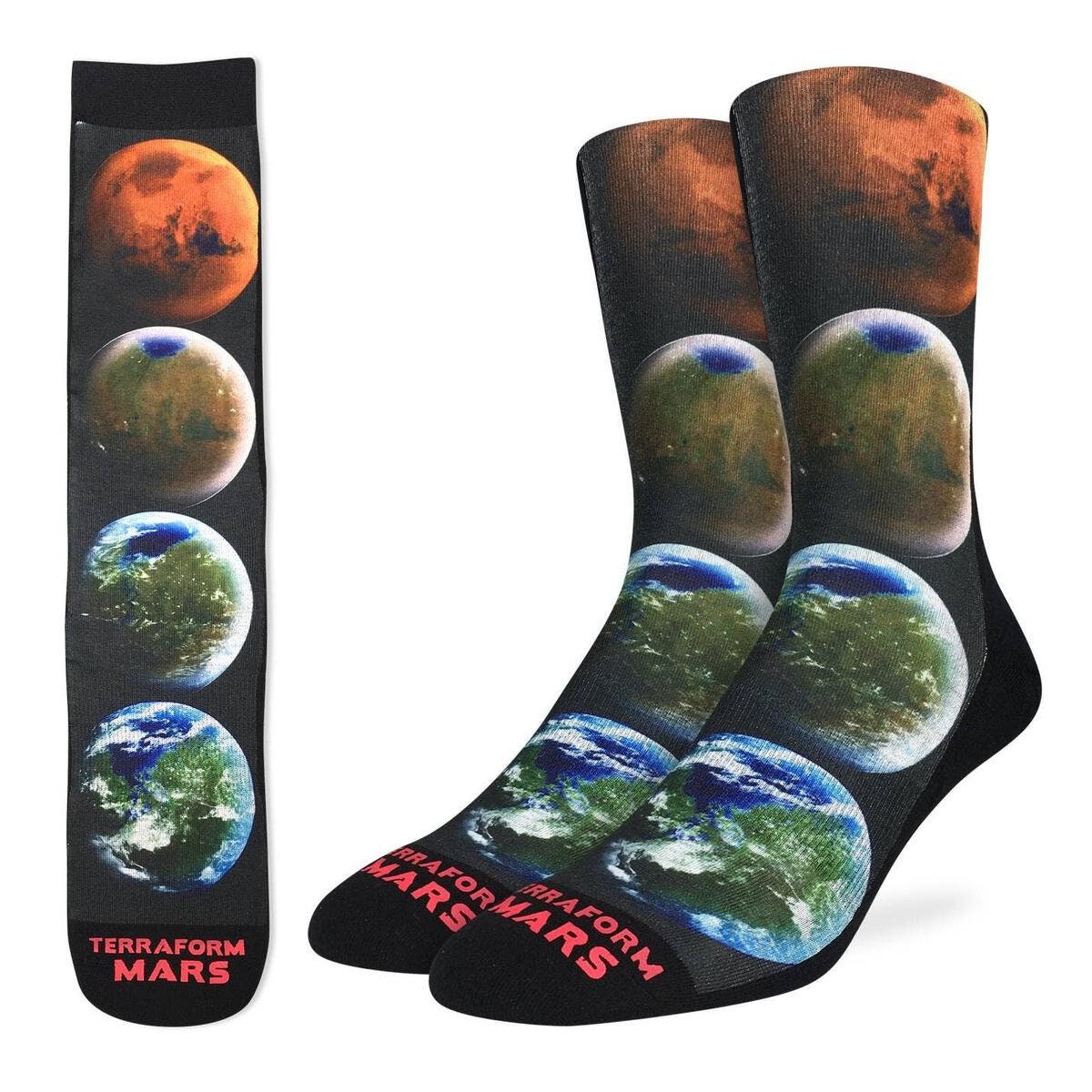 TERRAFORMING MARS Crew Socks - Planets Space Mars Novelty Active Fit Socks - Men's Adult 8-12 Unisex - For Craft Costume Supply