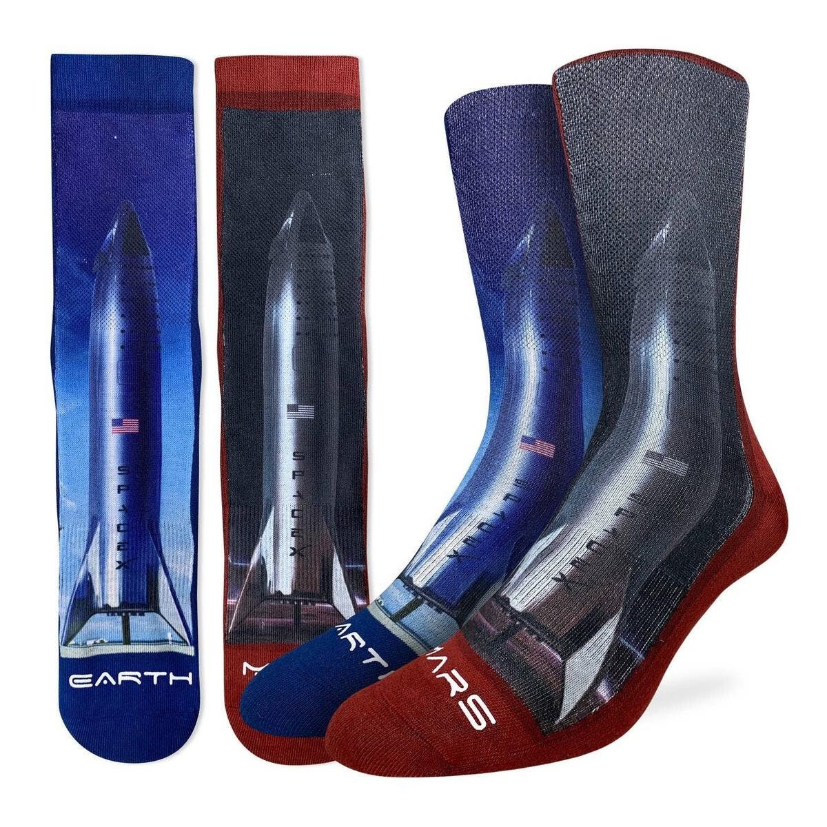 STARSHIP ROCKET Crew Socks - Planets Earth Mars Space Novelty Active Fit Socks - Men's Adult 8-12 Unisex - For Craft Costume Supply