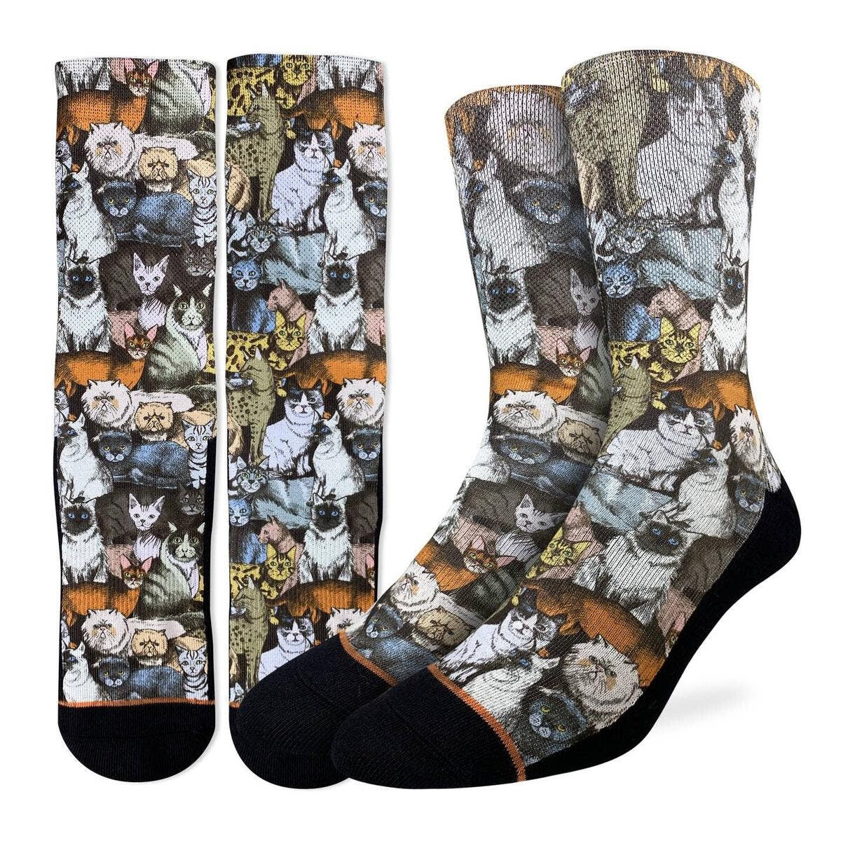SOCIAL CATS Crew Socks - Pets Cats Kitten Kitty Novelty Active Fit Socks - Men's Adult 8-12 Unisex - For Craft Costume Supply
