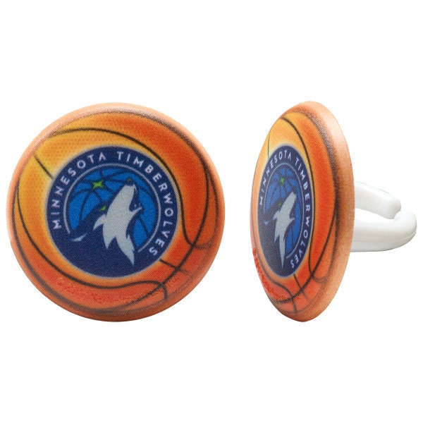 12 MINNESOTA TIMBERWOLVES Cupcake Rings - NBA Minnesota Timberwolves Cake Toppers for Birthday Party Decoration Craft Supply