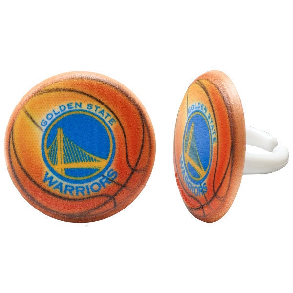 12 GOLDEN STATE WARRIORS Cupcake Rings - Nba Golden State Warriors Cake Toppers for Birthday Party Decoration Craft Supply