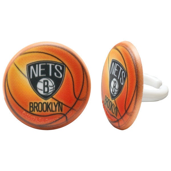 12 BROOKLYN NETS Cupcake Rings - NBA Brooklyn Nets Cake Toppers for Birthday Party Decoration Craft Supply