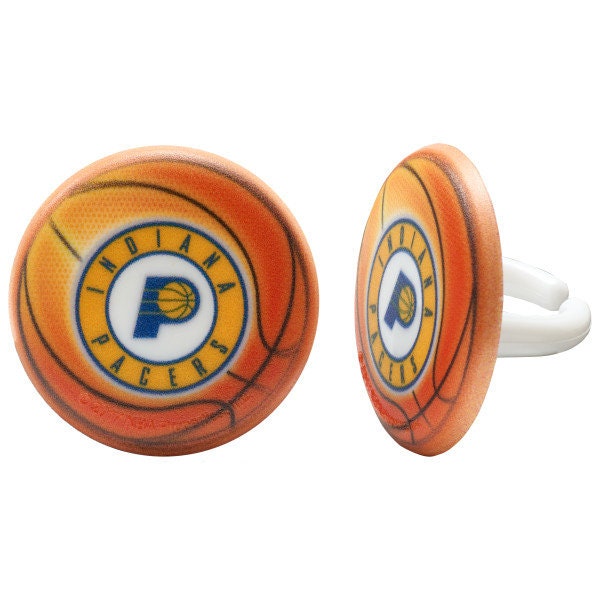 12 INDIANA PACERS Cupcake Rings - NBA Indiana Pacers Cake Toppers for Birthday Party Decoration Craft Supply