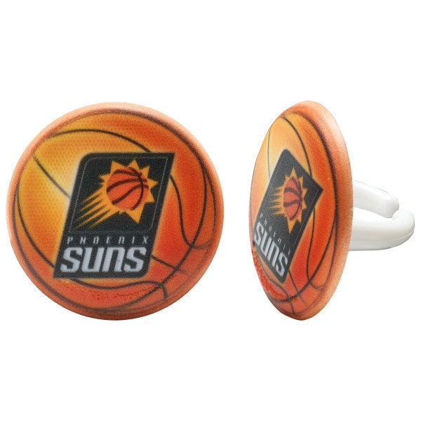 12 PHOENIX SUNS Cupcake Rings - NBA Phoenix Suns Cake Toppers for Birthday Party Decoration Craft Supply