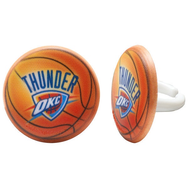 12 OKLAHOMA CITY THUNDER Cupcake Rings - Nba Oklahoma City Thunder Cake Toppers for Birthday Party Decoration Craft Supply