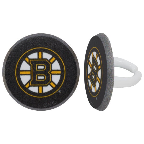 12 BOSTON BRUINS Cupcake Rings - NHL Boston Bruins Cake Toppers for Birthday Party Decoration Craft Supply