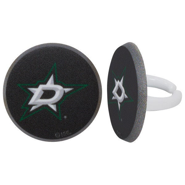 12 DALLAS STARS Cupcake Rings - NHL Dallas Stars Cake Toppers for Birthday Party Decoration Craft Supply