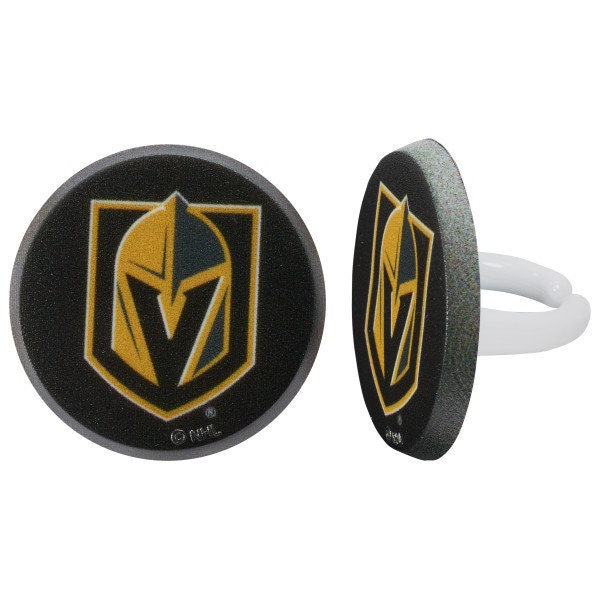 12 VEGAS GOLDEN KNIGHTS Cupcake Rings - Nhl Vegas Golden Knights Cake Toppers for Birthday Party Decoration Craft Supply