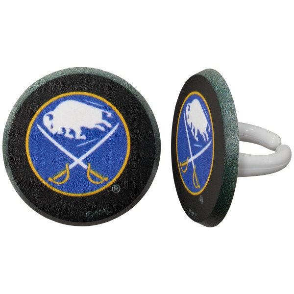 12 BUFFALO SABRES Cupcake Rings - NHL Buffalo Sabres Cake Toppers for Birthday Party Decoration Craft Supply