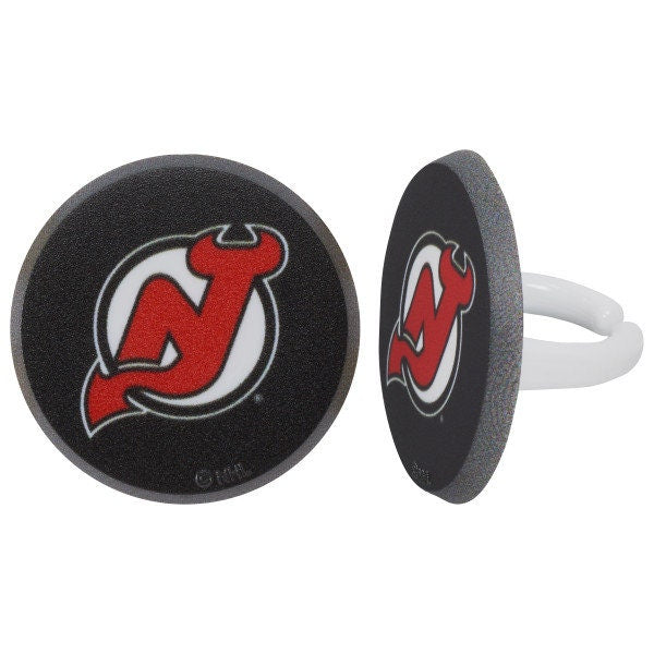 12 NEW JERSEY DEVILS Cupcake Rings - Nhl New Jersey Devils Cake Toppers for Birthday Party Decoration Craft Supply