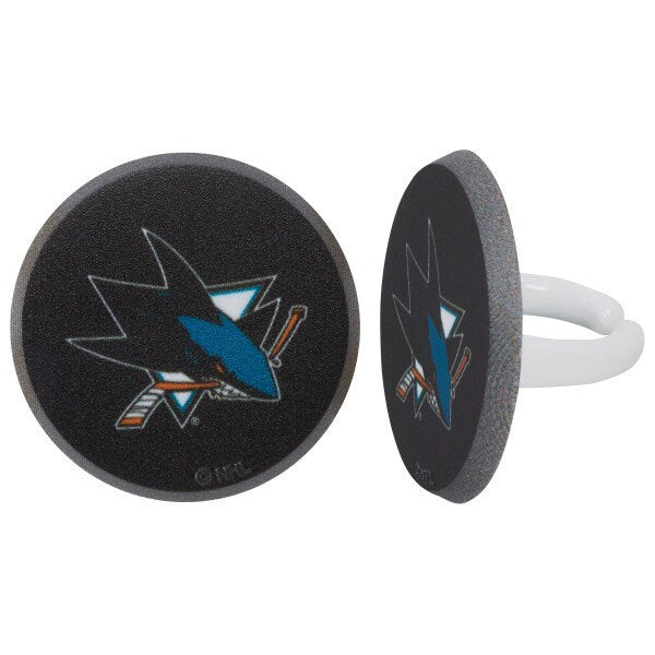 12 SAN JOSE SHARKS Cupcake Rings - Nhl San Jose Sharks Cake Toppers for Birthday Party Decoration Craft Supply