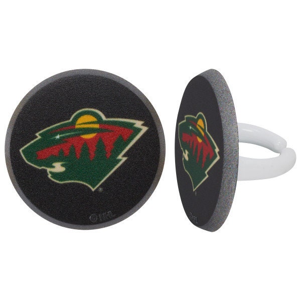 12 MINNESOTA WILD Cupcake Rings - NHL Minnesota Wild Cake Toppers for Birthday Party Decoration Craft Supply