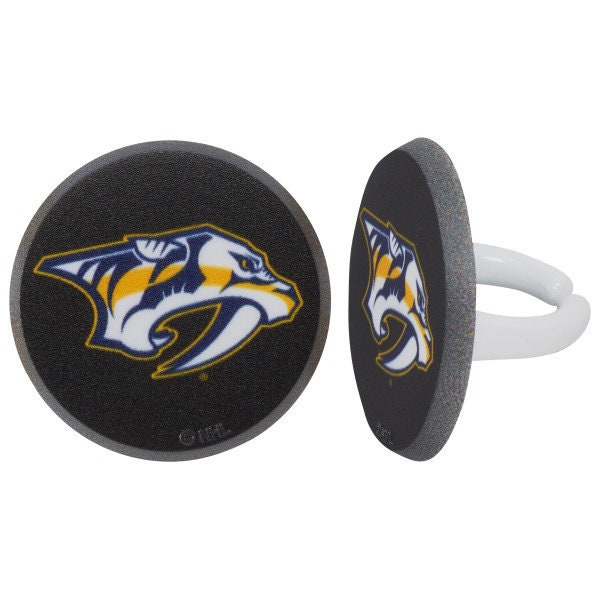 12 NASHVILLE PREDATORS Cupcake Rings - NHL Nashville Predators Cake Toppers for Birthday Party Decoration Craft Supply
