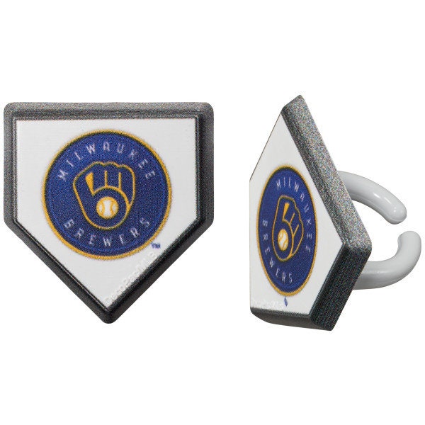 12 MILWAUKEE BREWERS Cupcake Rings - MLB Milwaukee Brewers Home Plate Cake Toppers for Birthday Party Decoration Craft Supply