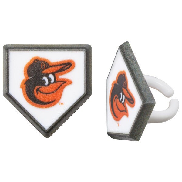 12 BALTIMORE ORIOLES Cupcake Rings - MLB Baltimore Orioles Home Plate Cake Toppers for Birthday Party Decoration Craft Supply