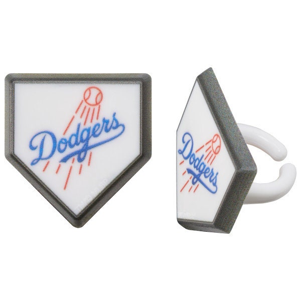 12 LOS ANGELES DODGERS Cupcake Rings - Mlb Los Angeles Dodgers Home Plate Cake Toppers for Birthday Party Decoration Craft Supply