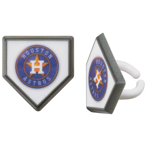 12 HOUSTON ASTROS Cupcake Rings - MLB Houston Astros Home Plate Cake Toppers for Birthday Party Decoration Craft Supply
