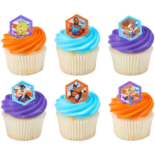 12 SPACE JAM New Legacy Cupcake Rings - Lebron Tune Up Basketball Movie Space Jam Cake Toppers Cake Decoration Birthday Party Craft Supply