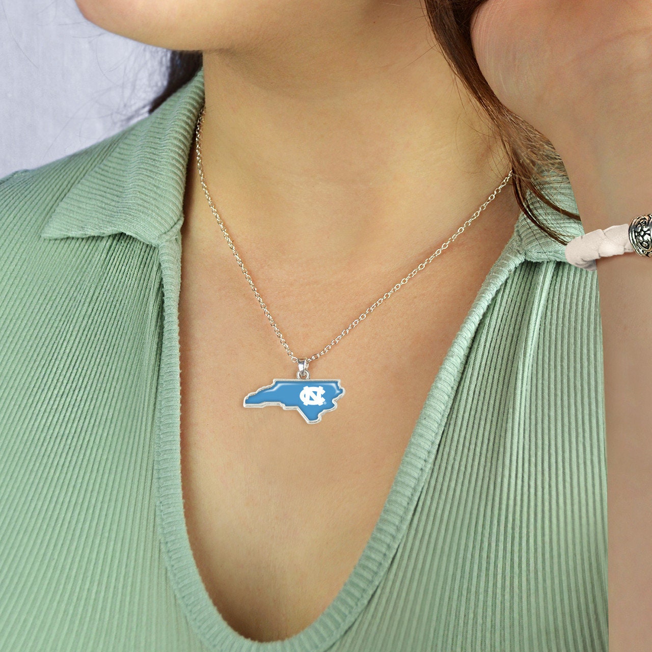 Officially Licensed NORTH CAROLINA Tar Heels Necklace - State of Mine Logo Pewter Charm Sterling Plated - West Virginia University