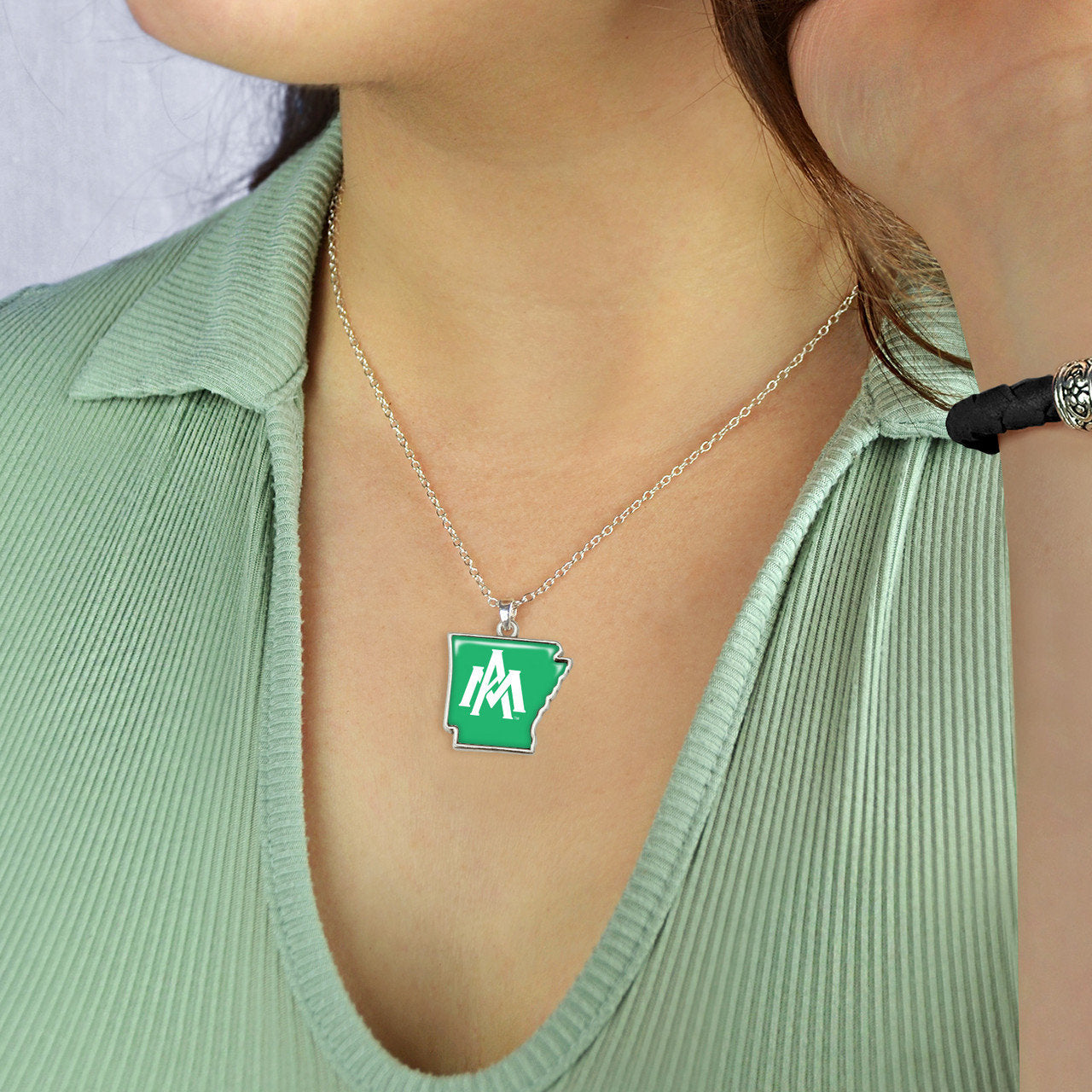 Officially Licensed Arkansas-Monticello Boll Weevils Necklace - State of Mine Logo Pewter Charm Sterling Plated - Arkansas at Monticello
