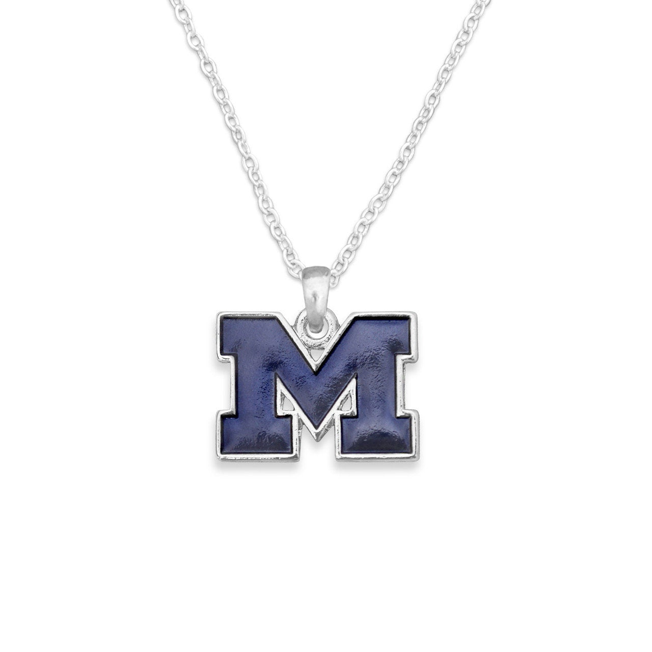 Officially Licensed MICHIGAN WOLVERINES Necklace - Logo Pewter Charm Sterling Plated - University of Michigan Wolverines