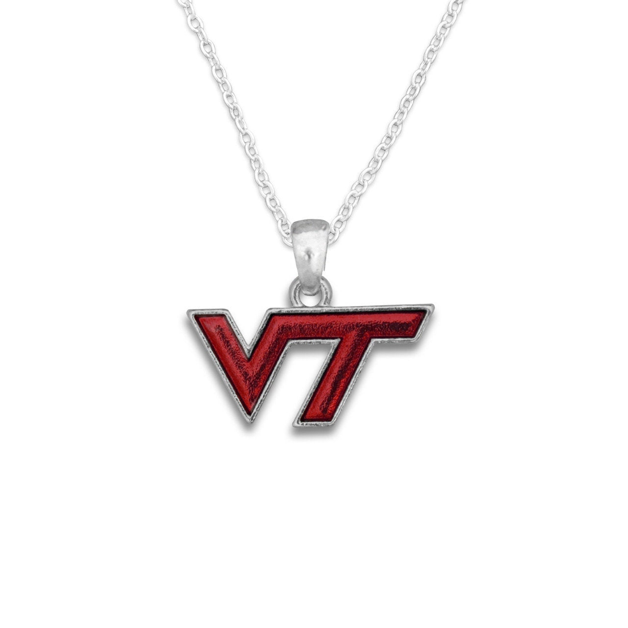 Officially Licensed VIRGINIA TECH HOKIES Necklace - Logo Pewter Charm Sterling Plated - Virginia Tech Hokies
