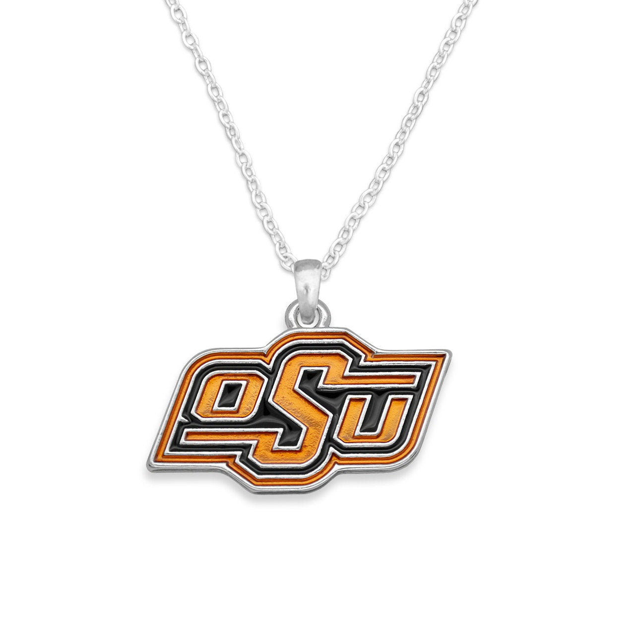 Officially Licensed OKLAHOMA STATE COWBOYS Necklace - Logo Pewter Charm Sterling Plated - Oklahoma State University Cowboys