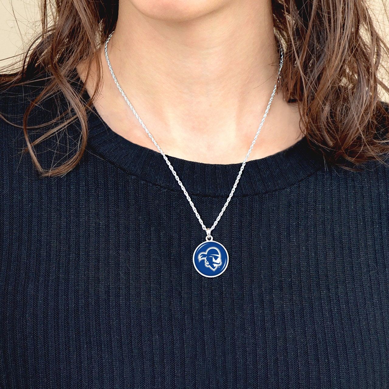 Officially Licensed SETON HALL PIRATES Necklace - Pewter Charm Sterling Plated - Seton Hall University