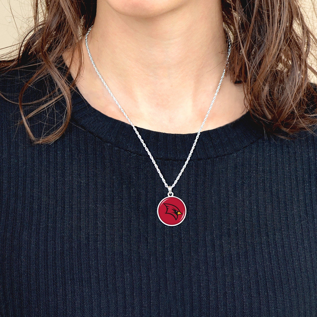 Officially Licensed SAGINAW VALLEY STATE Cardinals Necklace - Pewter Charm Sterling Plated - Saginaw Valley State Cardinals
