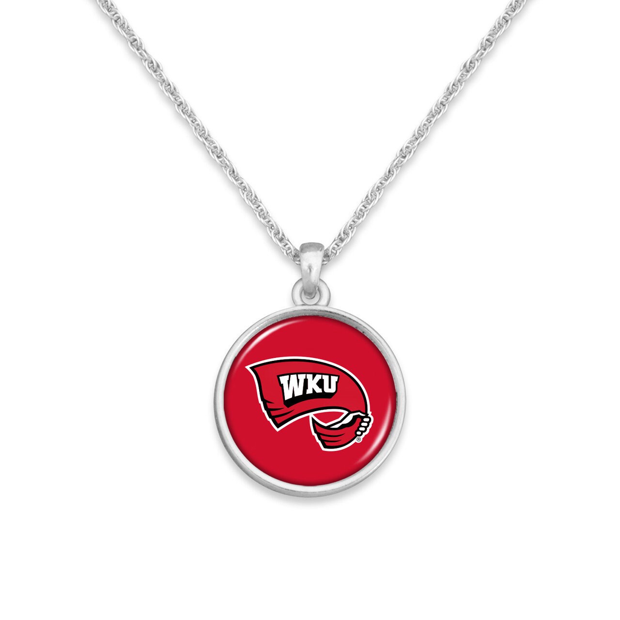 Officially Licensed WESTERN KENTUCKY HILLTOPPERS Necklace - Pewter Charm Sterling Plated - Western Kentucky University