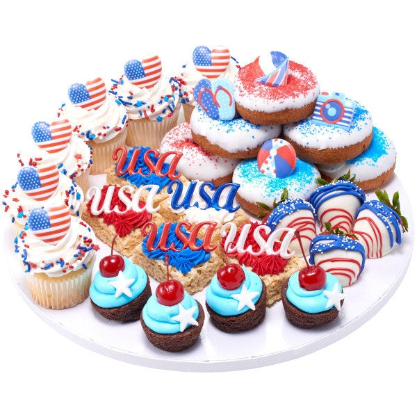 12 Summer Fun Cupcake Rings - beach balls, chairs, flip flops Patriotic Cake Toppers for Birthday Party Decoration Celebration Craft Supply